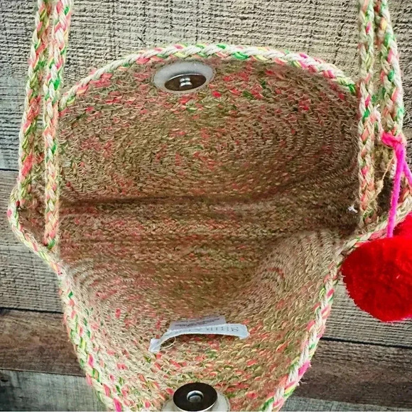 NWOT Shiraleah Round Woven Neon W Pom Pom Crossbody - Picture 10 of 10